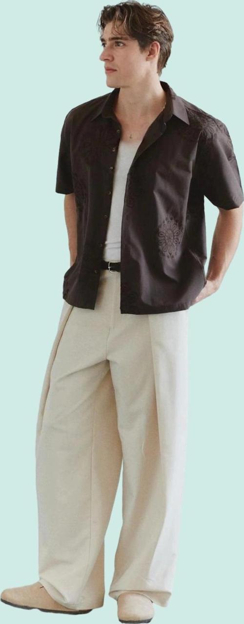 Erkek Basic Boxy Fit Brode Gömlek Nakışlı Dokuma Kumaş Yazlık Günlük Kullanım Modern Tasarım
