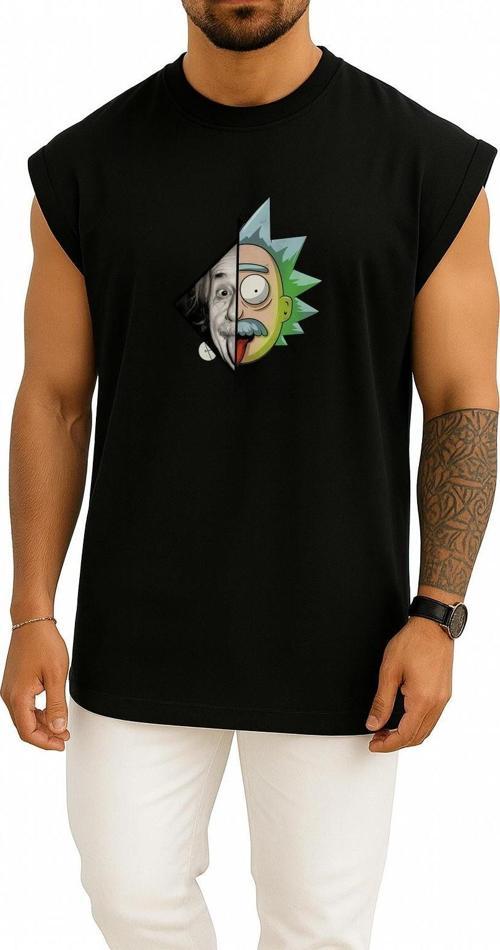 Oversize Albert Einstein Göğüs Tasarımlı Unisex Spor Atlet