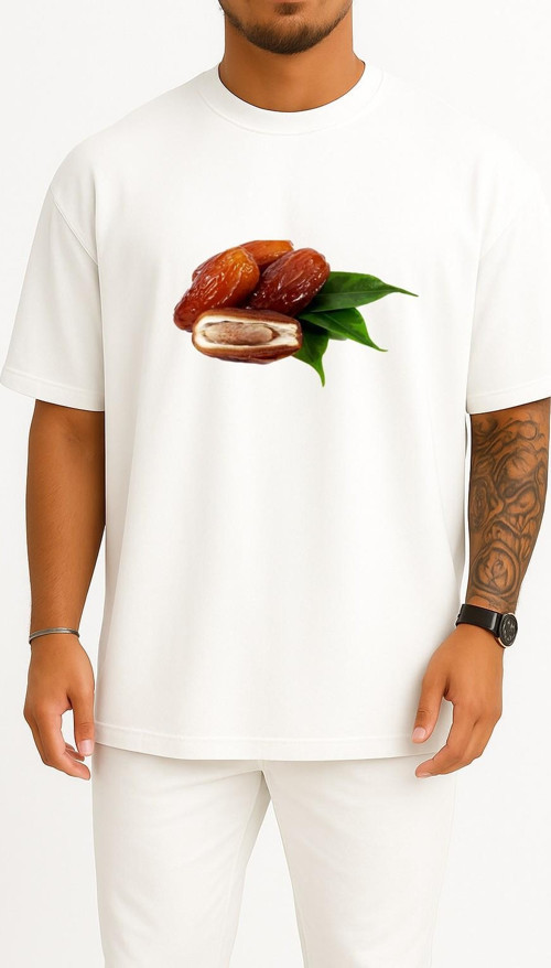Oversize Hurma Ağacı, Hurma Ağacı, Doğal Gıdalar Göğüs Tasarımlı Unisex T-Shirt