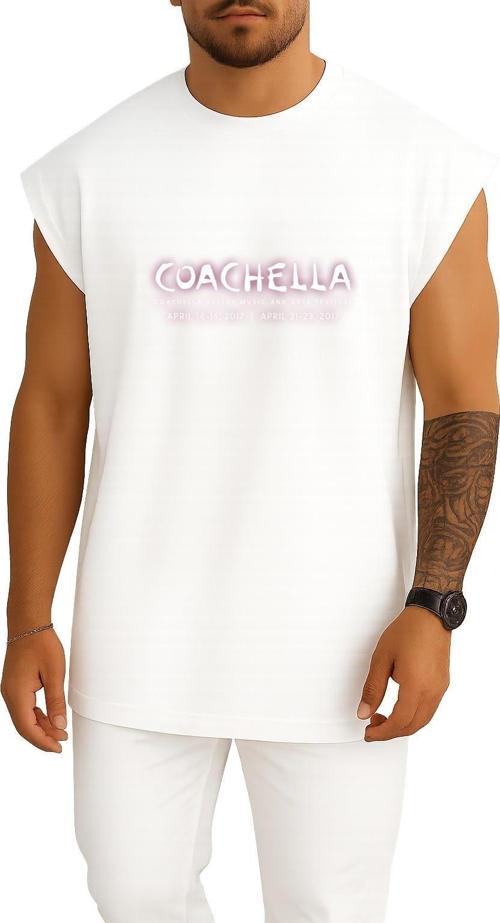 Oversize Logo 2017 Coachella Valley Music Göğüs Tasarımlı Unisex Spor Atlet
