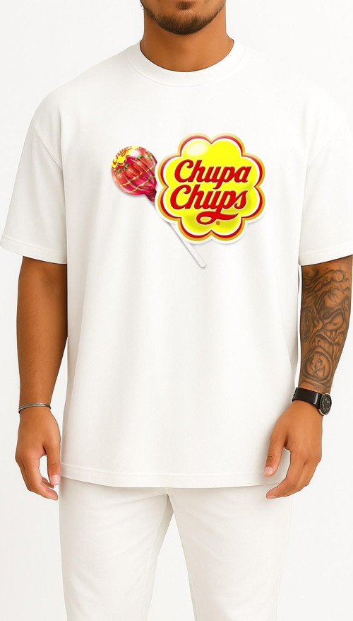 Oversize Chupa Chups Göğüs Tasarımlı Unisex T-Shirt
