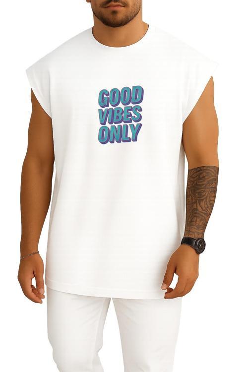 Oversize Good Vibes Only Göğüs Tasarımlı Unisex Spor Atlet