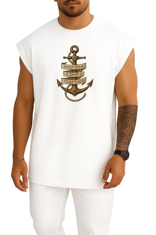 Oversize Keep Your Ship Together Çıpa Göğüs Tasarımlı Unisex Spor Atlet