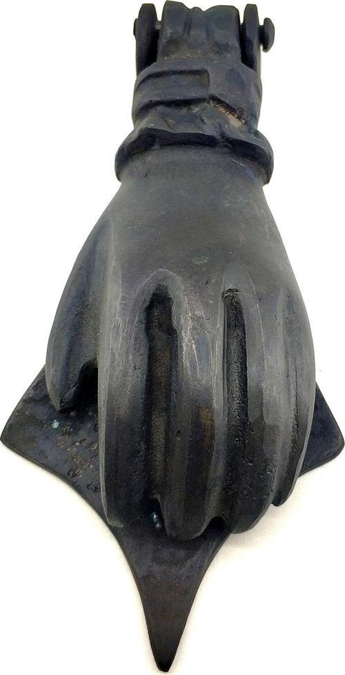 Antika Tarz Dekoratif Pirinç El Kapı Tokmağı, Taktak - 167x75 mm, Oksit