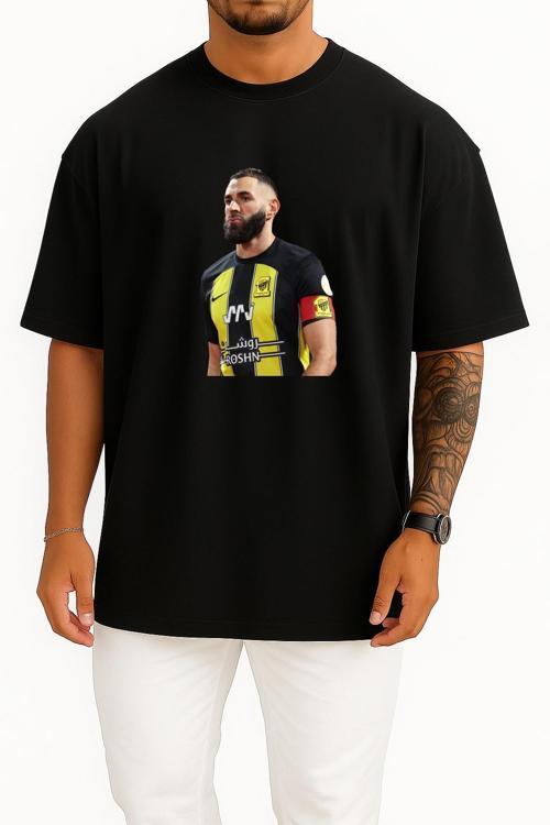 Oversize Karim Benzema Al Ittihad Saudi Göğüs Tasarımlı Unisex T-Shirt