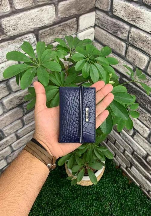 Lacivert Croco Desenli Hakiki Deri Lastikli Spor Kartlık Erkek P1041