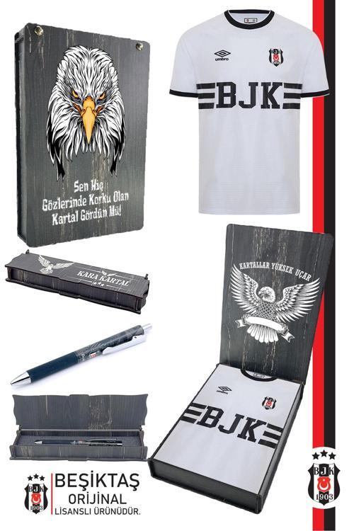 Orijinal Lisanslı Nostalji Beyaz Bjk Forma + Tükenmez Hybrit Kalem Set Hediyelik Ahşap Kutu