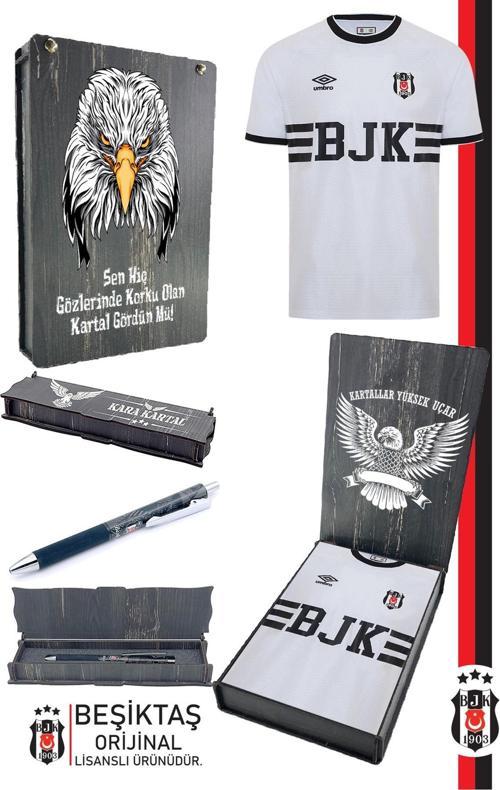 Orijinal Lisanslı Nostalji Beyaz Bjk Forma + Tükenmez Hybrit Kalem Set Hediyelik Ahşap Kutu