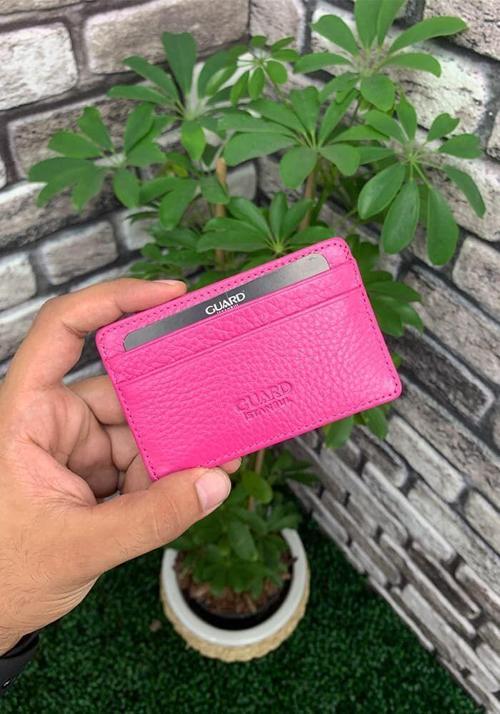 Ultra İnce Fuşya Minimal Hakiki Deri Kartlık Erkek / Kadın P5150