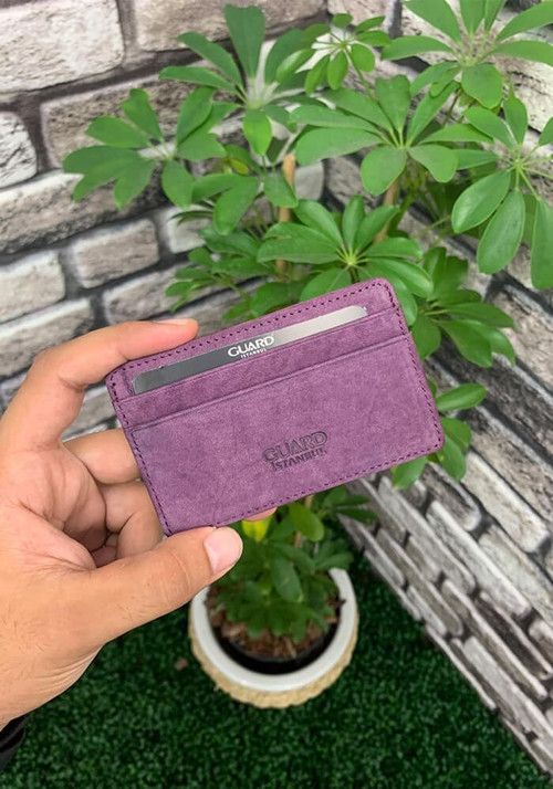 Ultra İnce Mor Nubuk Minimal Hakiki Deri Kartlık Erkek / Kadın P5150
