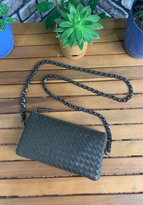 El Örgüsü Küçük Boy Yeşil Hakiki Deri Kadın Çantası P2271