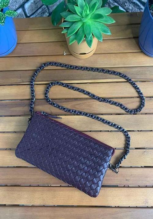 El Örgüsü Küçük Boy Bordo Hakiki Deri Kadın Çantası P2271