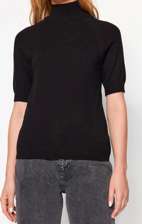 Moda Dik Yaka Triko Slim Düz Desen Casual Günlük Regular Kısa Kol Bluz