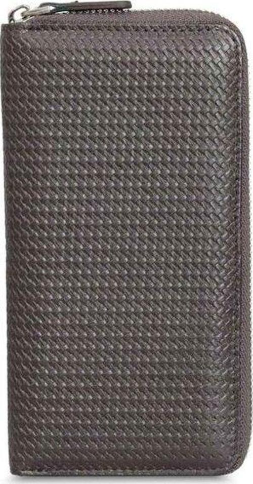 Lazer Baskılı Kahverengi Fermuarlı Hakiki Deri Portföy Cüzdan Erkek / Kadın P3016