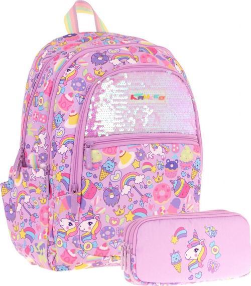 Kids Kız Çocuk Okul Çantası ve Üç Bölmeli Kalemlik Seti (Lila - Pullu Sweet) - (L5215+L8215)