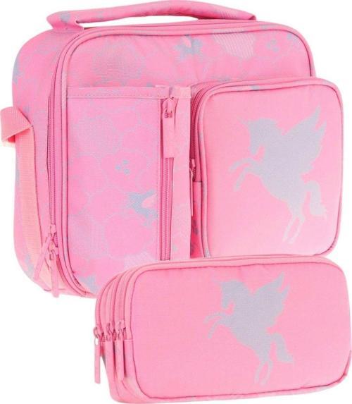 Kids Kız Çocuk Pembe Bulut Desenli Üç Bölmeli Thermo Beslenme Çantası ve Kalemlik Seti (L7218+L8218)