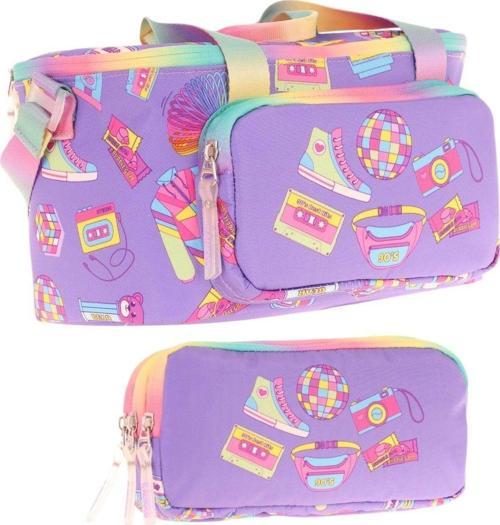 (L7238+L8238) Beslenme Çantası (Isı Yalıtımlı) ve Kalem Çantası (Üç Bölme) Seti - Kız Çocuk - Mor Hobi Baskılı