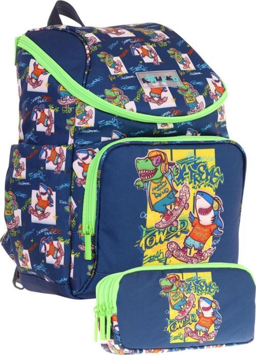 Lacivert Yeşil, Dinazor Temalı, Erkek Çocuk Okul Çantası ve Kalem Çantası Seti - L5256+L8256