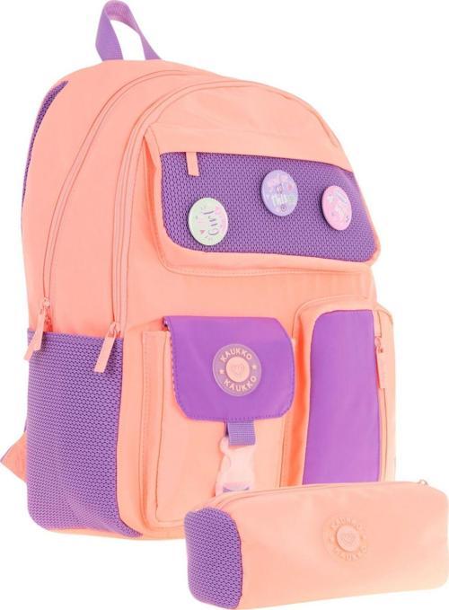 Travel Kız Çocuk Rozetli Okul Çantası ve Kalemlik Seti - Somon Mor - Beş Bölmeli