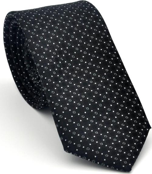 Beyaz Karışık Desenli Siyah Dokuma Kumaş Mendilli Slim Fit Kravat // SDK-2502-1