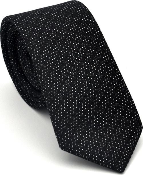 Beyaz Kırcıl Desenli Siyah Dokuma Kumaş Mendilli Slim Fit Kravat // SDK-2504-1