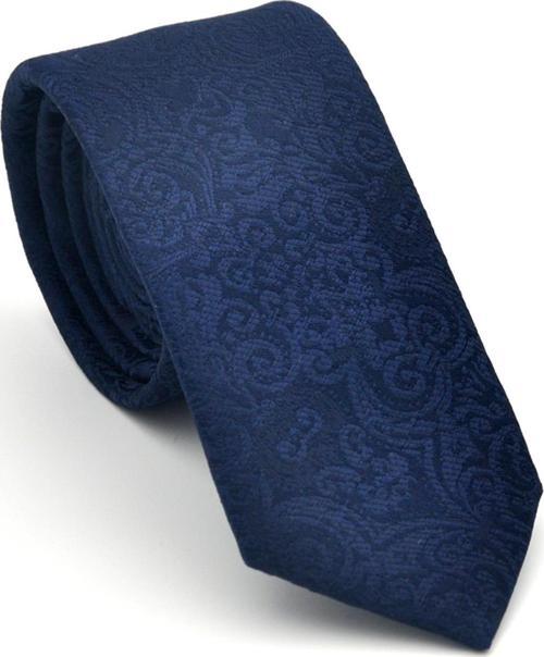 Şal Desenli Lacivert Dokuma Kumaş Mendilli Slim Fit Kravat // SDK-2506-2