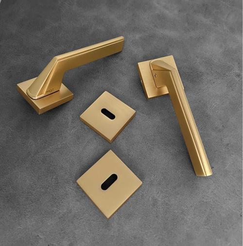 Rivax Anka Mat Altın Zamak Kare Rozetli Oda Kapı Kolu 1 Takım