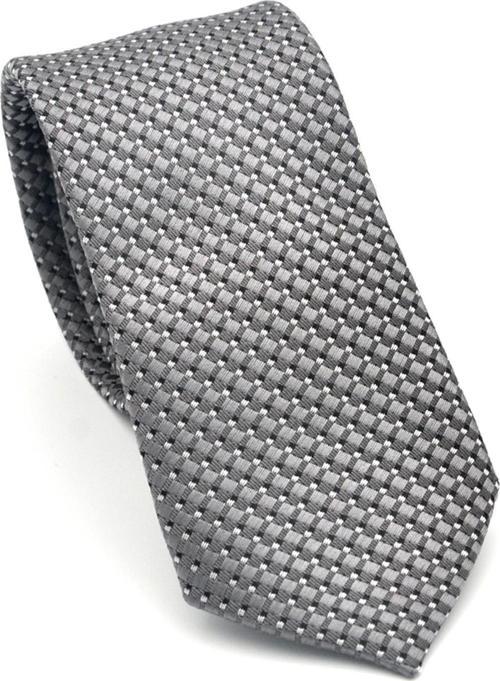 Beyaz Küçük Kare Desenli Gri Dokuma Kumaş Mendilli Slim Fit Kravat // SDK-2511-4