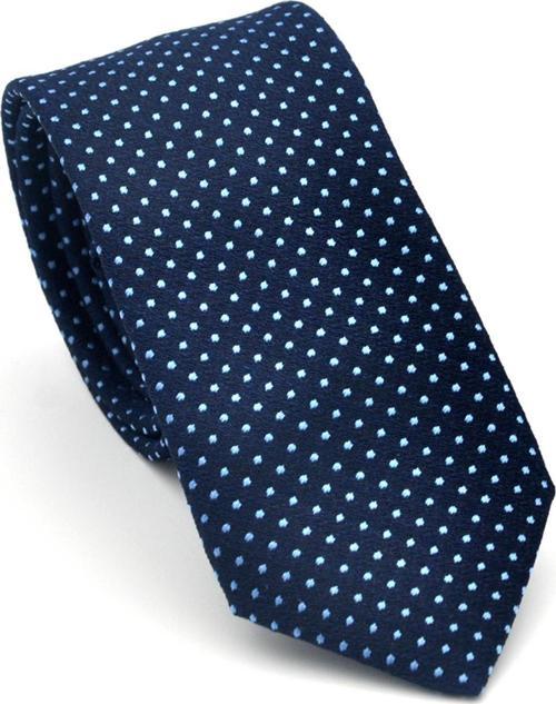 Mavi Nokta Desenli Lacivert Dokuma Kumaş Mendilli Slim Fit Kravat // SDK-2510-2