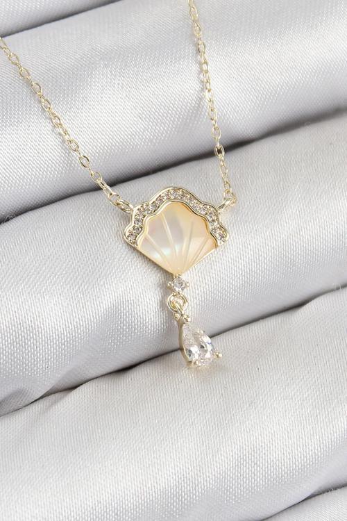 Pirinç Zirkon Taşlı İstiridye Model Gold Renk Kadın Kolye - EBJ250802W37069