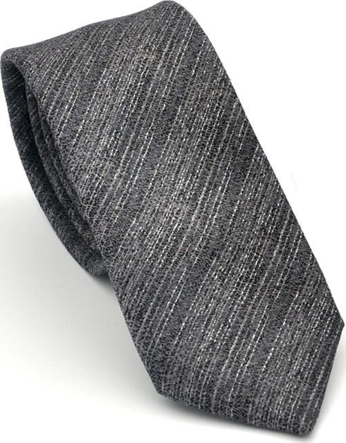 Gri Kırcıllı Desenli Füme Dokuma Kumaş Mendilli Slim Fit Kravat // SDK-2501-3
