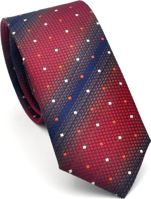 Lacivert Verev Desenli Bordo Dokuma Kumaş Mendilli Slim Fit Kravat // SDK-2505-3