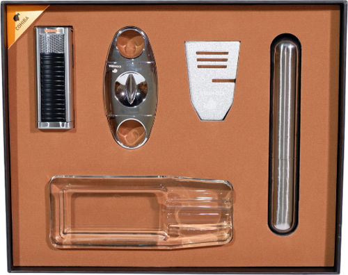 Çakmak Kesici Küllük Sehpa Tüp Gümüş Beşli Puro Seti