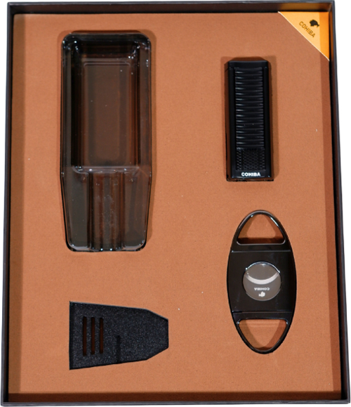 Çakmak Kesici Küllük Sehpa Siyah Dörtlü Puro Seti