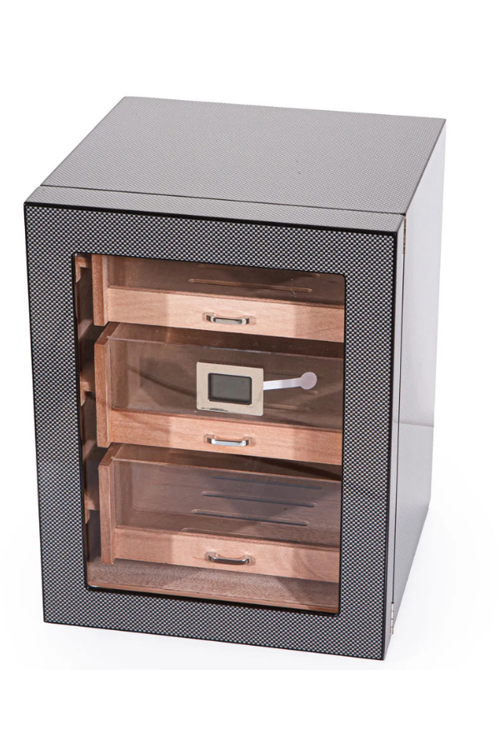 PremiumQuality Belgrano Karbon Desenli 3 Çekmeceli Sedir Humidor Puro Kutusu