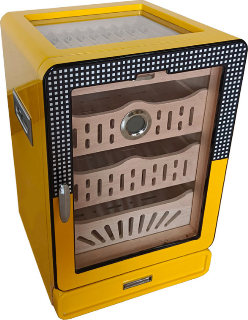 Desenli Aksesuar Çekmeceli Camlı Sedir Humidor Puro Kutusu