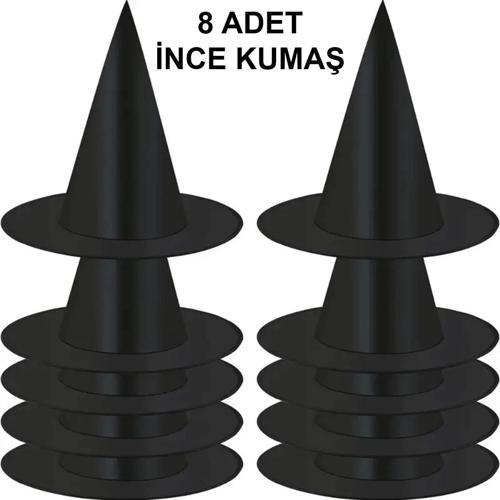 8 Adet Siyah Cadı Şapkası – Yetişkin Çocuk Kostüm Aksesuarı