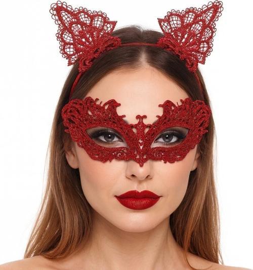 Şık Kırmızı Dantel Maske Ve Taç Seti 5 No – Maskeli Balo  Özel Etkinlikler
