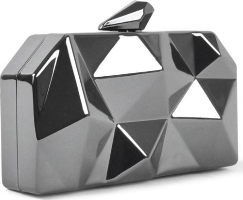 Geometrik Desenli Platin Metal Clutch Abiye Çanta