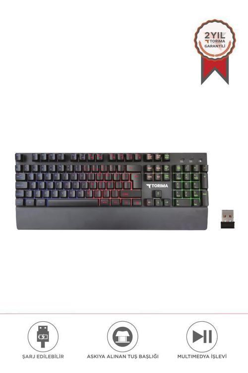TK-10 Kablosuz  Mekanik Hisli Şarj Edilebilir RGB Işıklı Wireless Gaming Klavye