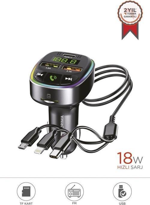 G15 Siyah FM Transmitter Araç Şarj Cihazı (18W Hızlı Şarj - USB/Type-C/TF Kart Destekli)