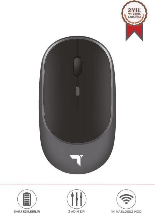 TM-16 Gri Kablosuz Çift Modlu Sessiz Mouse Fare