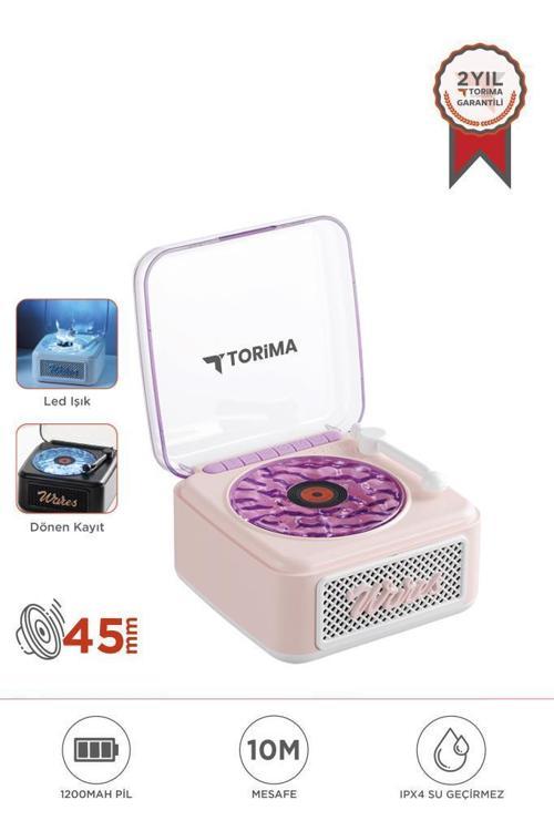 D61 Pembe  Nostalji Plak Görünüm Dekor Waves BT Işıklı Müzik Çalar Saat Tf Kart Aux Özellikli