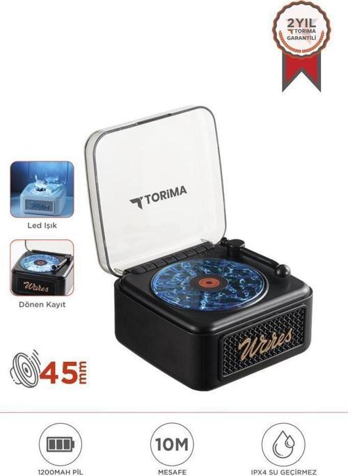 D61 Siyah Nostalji Plak Görünüm Dekor Waves BT Işıklı Müzik Çalar Saat Tf Kart Aux Özellikli