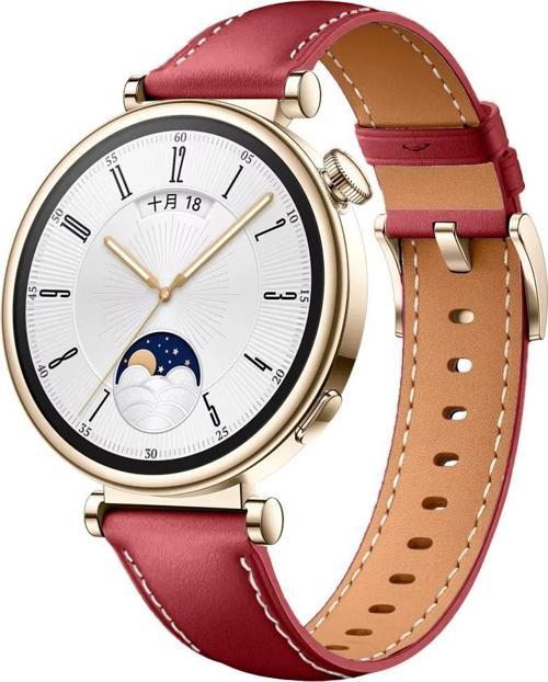 Huawei Watch GT5 41mm İle Uyumlu Starlight Gold Metal Tokalı Deri Zarif Şık Kordon