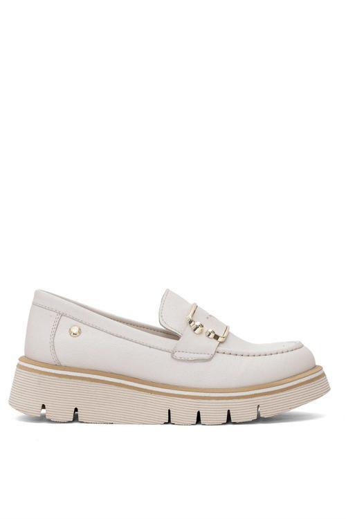D25Ya-3760 Kadın Hakiki Deri Casual Ayakkabı Krem