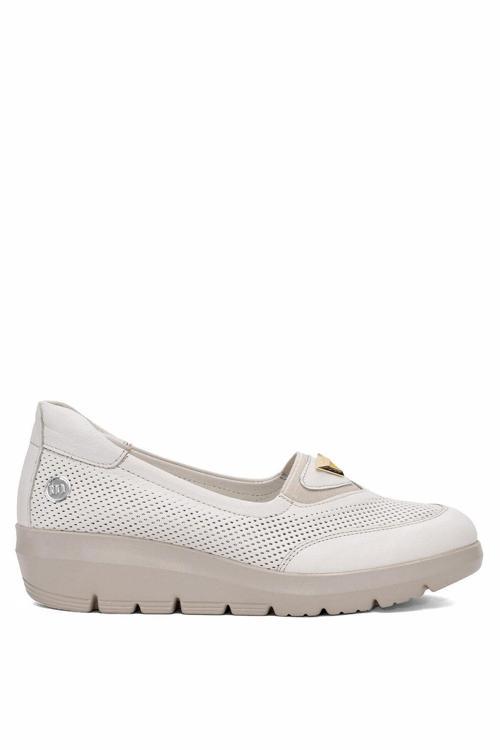 D25Ya-7450 Kadın Hakiki Deri Casual Ayakkabı Krem