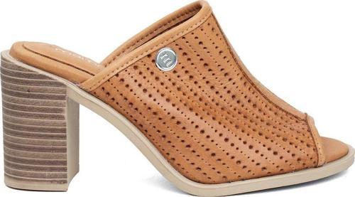 D24Yt-2150 Kadın Hakiki Deri Topuklu Terlik Taba