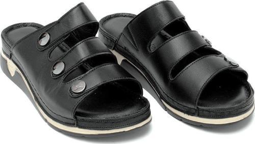 Elit Rhmm-15 Kadın Hakiki Deri Ortopedik Düz Terlik Siyah