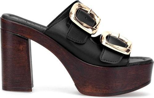 Pm183 K766 Kadın Topuklu Terlik Siyah